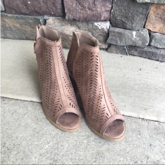 Taupe Laser Cut Ankle Booties - Picture 3 of 6